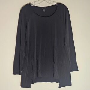 I.N. Studio Top Womens Medium Black Asymmetric Tunic Stretch Casual Knit Long M